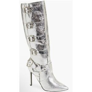 Wild Diva Silver Shaya Buckle Holiday Heeled Boots Size 7